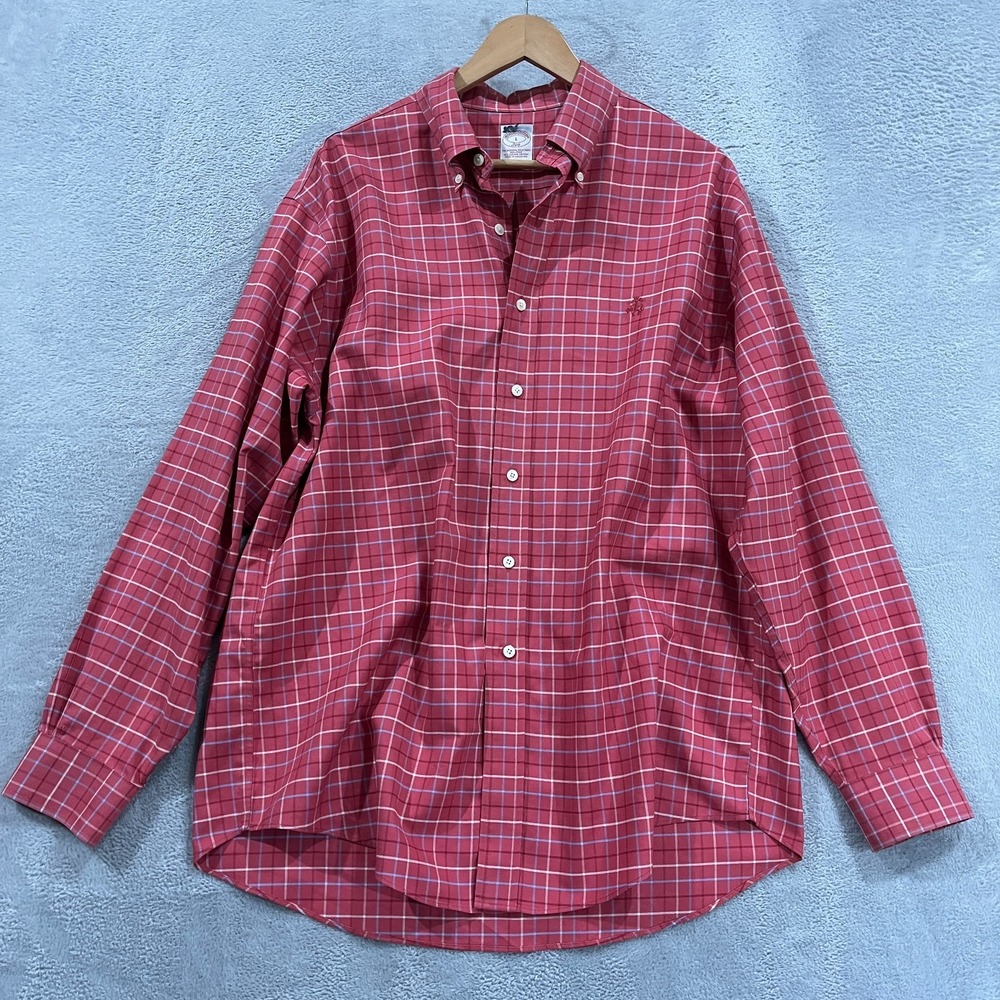 Brooks Brothers 346 The Original Polo Button Down Shirt Mens Large Plaid Red